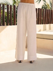 White Premium 100% Linen Wide Leg Trousers - Image 4 of 8