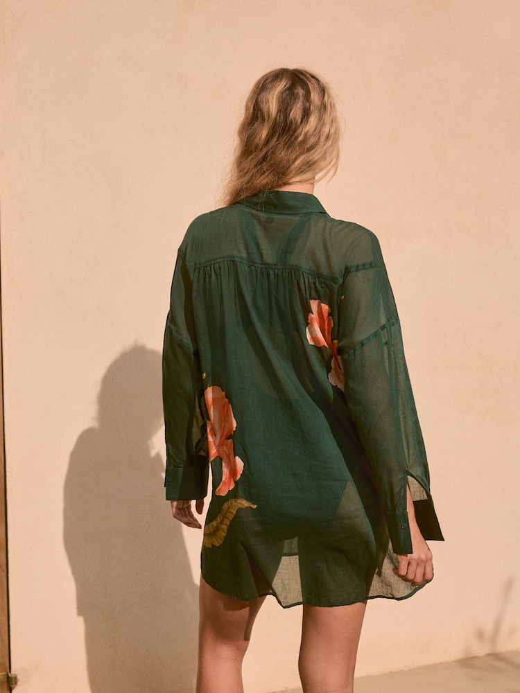 Green 100% Cotton Beach Shirt Cover-Up - Image 5 of 9