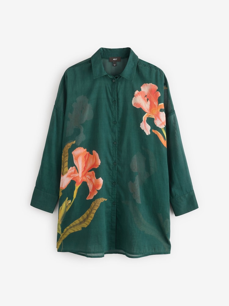 Green 100% Cotton Beach Shirt Cover-Up - Image 7 of 9