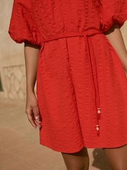 Red Puff Sleeve 100% Cotton Mini Dress - Image 7 of 10