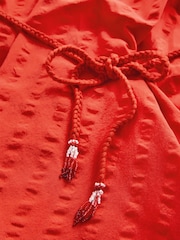 Red Puff Sleeve 100% Cotton Mini Dress - Image 9 of 10