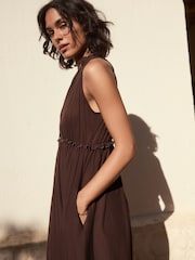 Chocolate Brown Tiered Jersey 100% Cotton Maxi Dress - Image 5 of 10