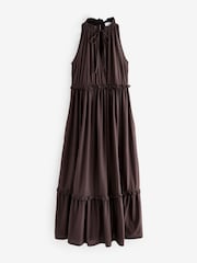Chocolate Brown Tiered Jersey 100% Cotton Maxi Dress - Image 8 of 10