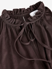 Chocolate Brown Tiered Jersey 100% Cotton Maxi Dress - Image 9 of 10