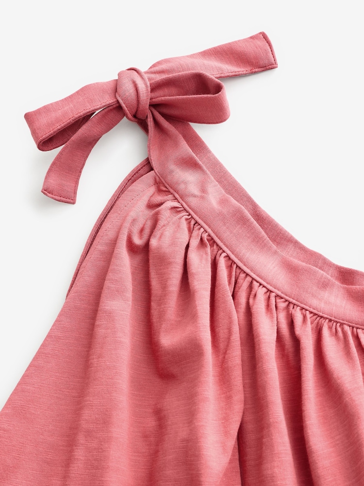 Pink One Shoulder 100% Cotton Midi Dress - Image 11 of 11