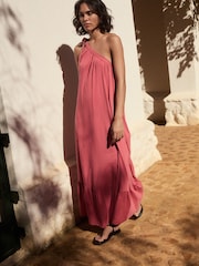 Pink One Shoulder 100% Cotton Midi Dress - Image 2 of 11
