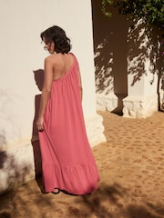 Pink One Shoulder 100% Cotton Midi Dress - Image 3 of 11