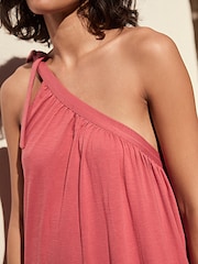 Pink One Shoulder 100% Cotton Midi Dress - Image 5 of 11