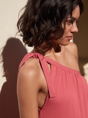 Pink One Shoulder 100% Cotton Midi Dress - Image 6 of 11