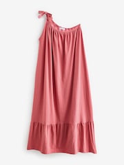 Pink One Shoulder 100% Cotton Midi Dress - Image 9 of 11