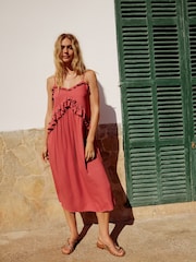 Pink Ruffle Midi Slip Dress - Image 1 of 9