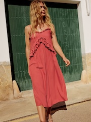 Pink Ruffle Midi Slip Dress - Image 3 of 9