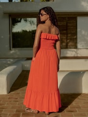 Red 100% Cotton Bandeau Frill Summer Midi Dress - Image 3 of 8