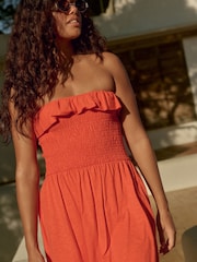 Red 100% Cotton Bandeau Frill Summer Midi Dress - Image 5 of 8