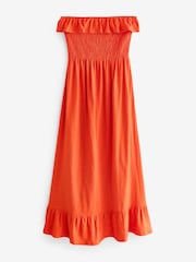 Red 100% Cotton Bandeau Frill Summer Midi Dress - Image 6 of 8