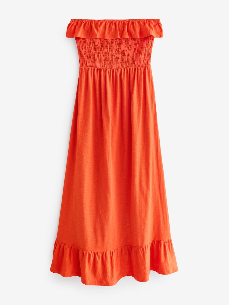 Red Print Bandeau Frill Summer Midi Dress - Image 6 of 8
