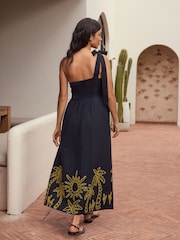 Navy/Yellow One Shoulder Wrap Maxi Dress - Image 3 of 9