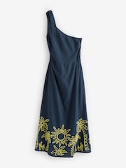 Navy/Yellow One Shoulder Wrap Maxi Dress - Image 6 of 9