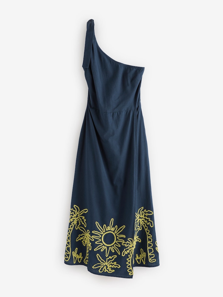 Navy/Yellow One Shoulder Wrap Maxi Dress - Image 7 of 9