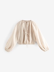 Ecru Cream 100% Linen Long Sleeve Boho Top - Image 5 of 9