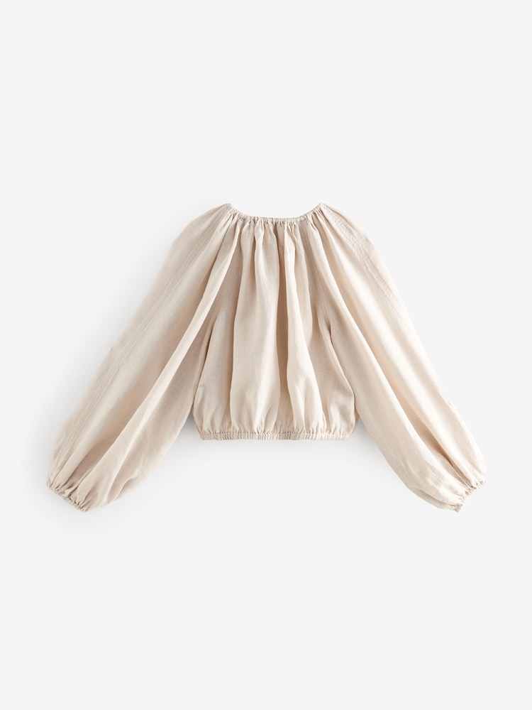 Ecru Cream 100% Linen Long Sleeve Boho Top - Image 8 of 11