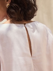 White Premium 100% Linen Boxy Short Sleeve Blouse - Image 7 of 10