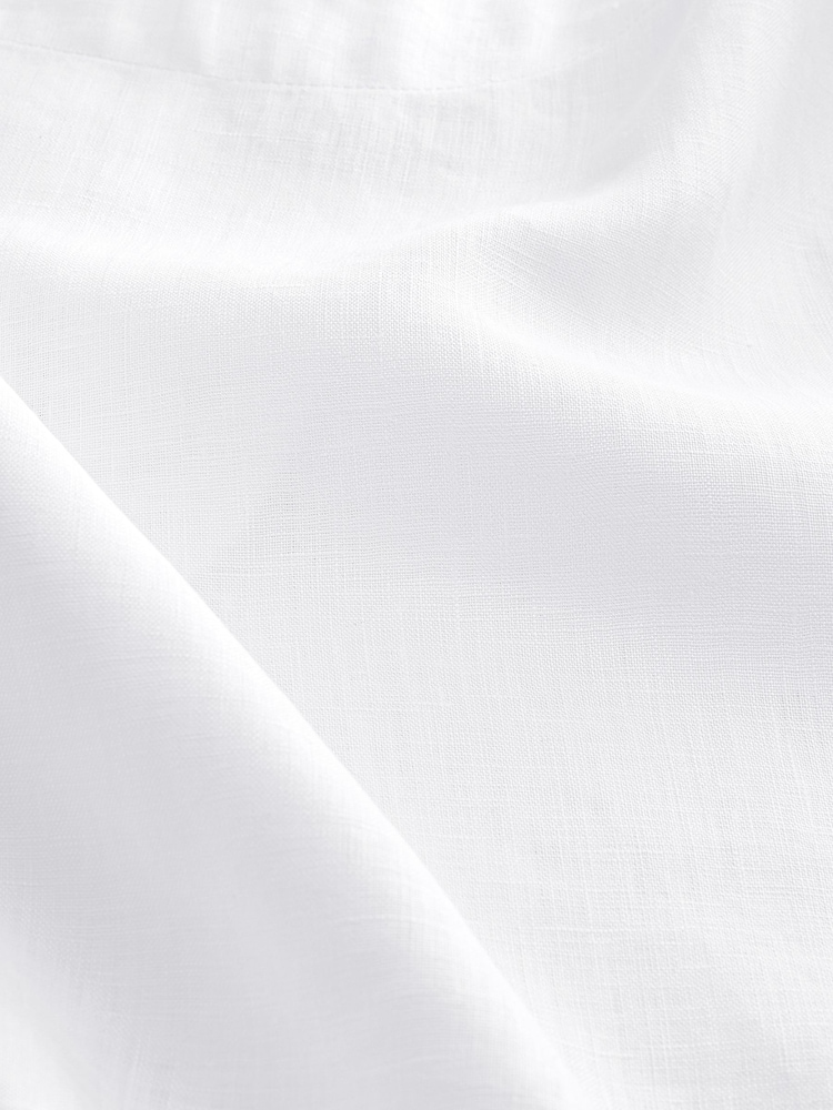 White Premium 100% Linen Boxy Short Sleeve Blouse - Image 9 of 10
