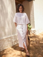 White Premium 100% Linen Button Down Pencil Skirt - Image 1 of 10