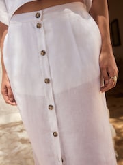 White Premium 100% Linen Button Down Pencil Skirt - Image 6 of 10