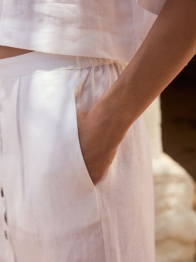 White Premium 100% Linen Button Down Pencil Skirt - Image 7 of 10