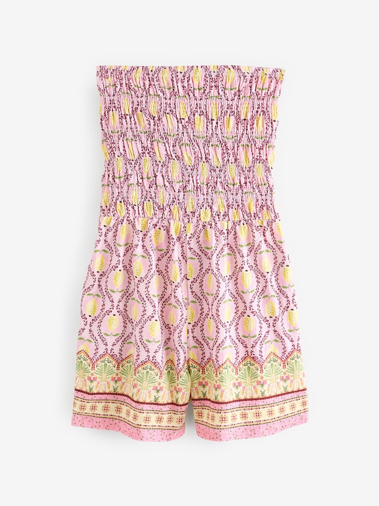 Pink Bandeau Shirred 100% Cotton Playsuit - Image 6 of 8