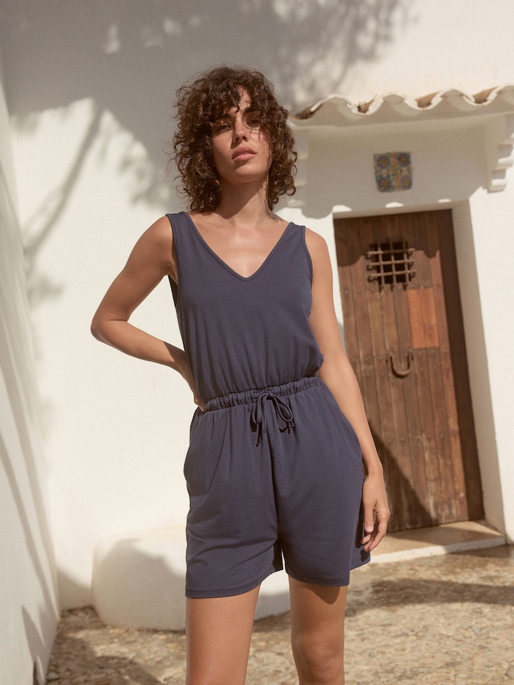 Navy Jersey V-Neck Playsuit - Image 1 of 9