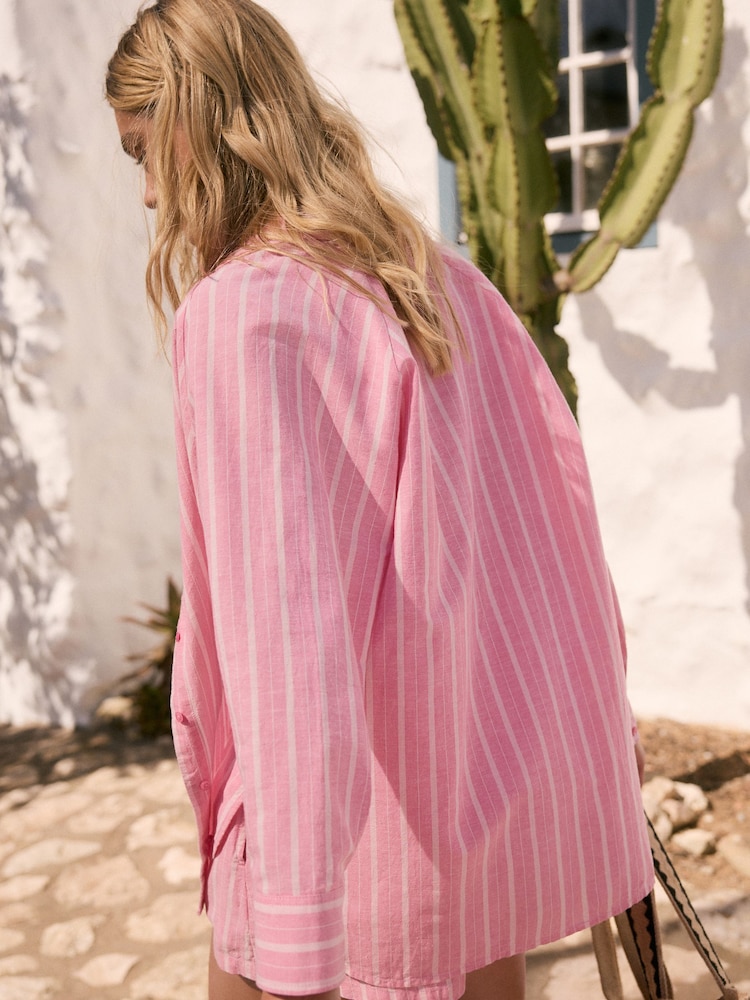 Pink Beach Coverup Shirt With Linen - Image 4 of 8