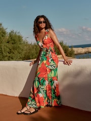 Red/Green Ruffle Sleeve Maxi Dress - Image 2 of 13