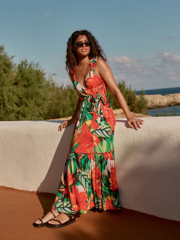 Red/Green Ruffle Sleeve Maxi Dress - Image 2 of 13