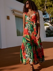 Red/Green Ruffle Sleeve Maxi Dress - Image 3 of 13