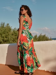 Red/Green Ruffle Sleeve Maxi Dress - Image 4 of 13