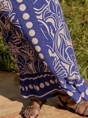 Blue 100% Cotton Bandeau Frill Summer Midi Dress - Image 11 of 12