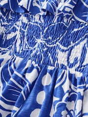 Blue 100% Cotton Bandeau Frill Summer Midi Dress - Image 8 of 12