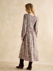 Joules Lilliana Pink/Green Shirred Dress - Image 2 of 6