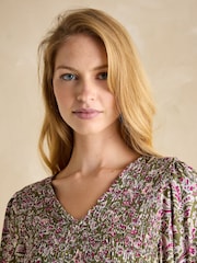 Joules Lilliana Pink/Green Shirred Dress - Image 4 of 6