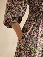 Joules Lilliana Pink/Green Shirred Dress - Image 5 of 6