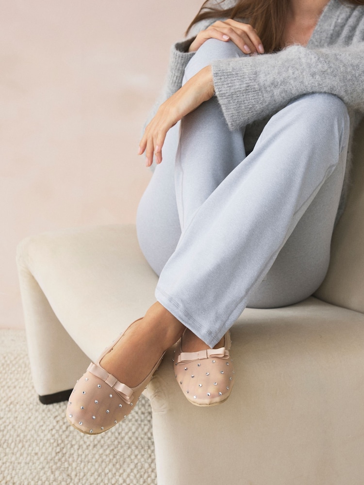 Cream Sparkle Mesh Ballet Slippers - Image 1 of 7