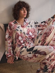 Ecru Floral Linen Blend Button Through Pyjamas - Image 1 of 6