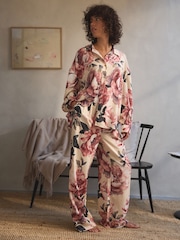 Ecru Floral Linen Blend Button Through Pyjamas - Image 2 of 6