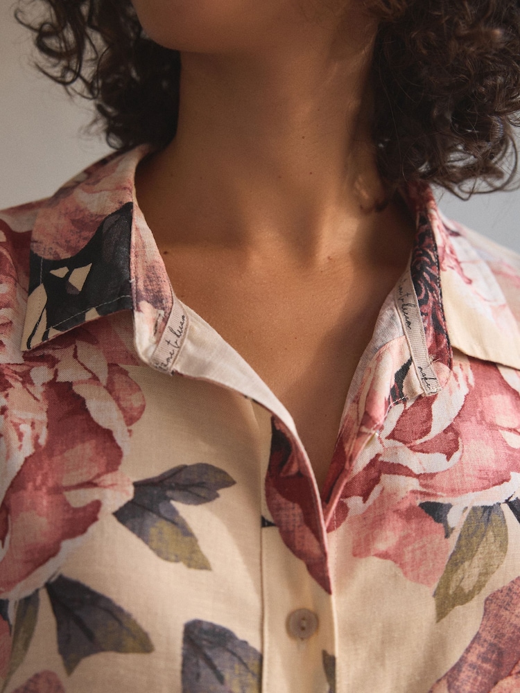 Ecru Floral Linen Blend Button Through Pyjamas - Image 6 of 6