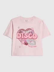 River Island Pink Disco All The Time Crop T-Shirt - Image 1 of 4