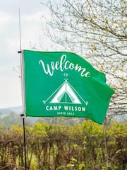Green Personalised Camping Flag with Pole and Toggles by Jonnys Sister - Image 1 of 3