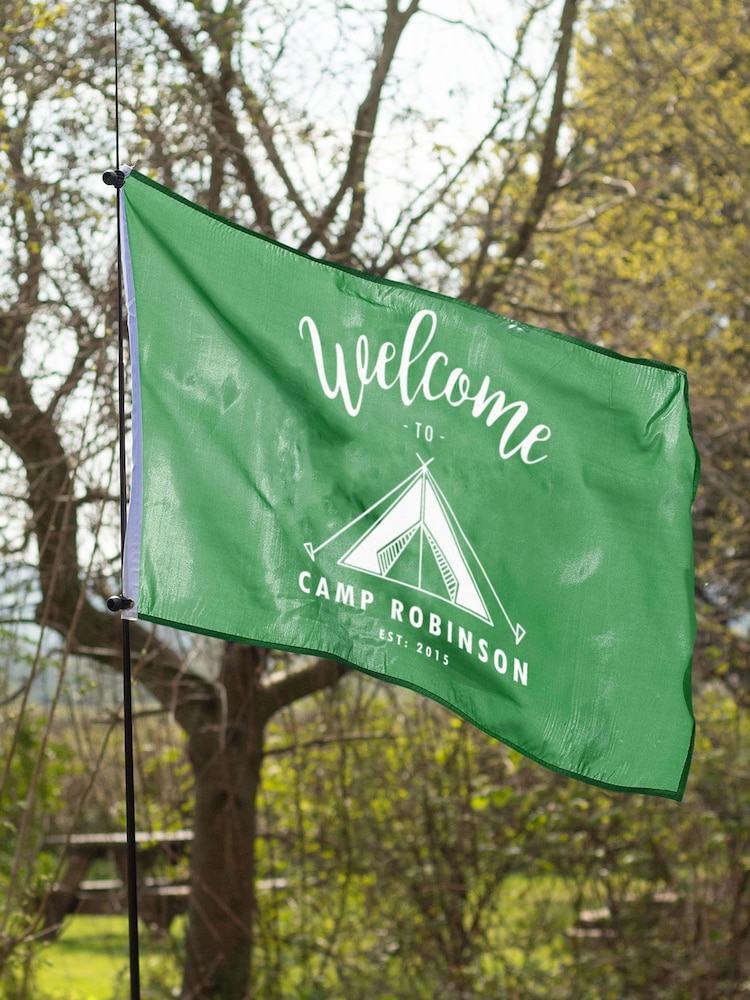 Green Personalised Camping Flag with Pole and Toggles by Jonnys Sister - Image 3 of 3