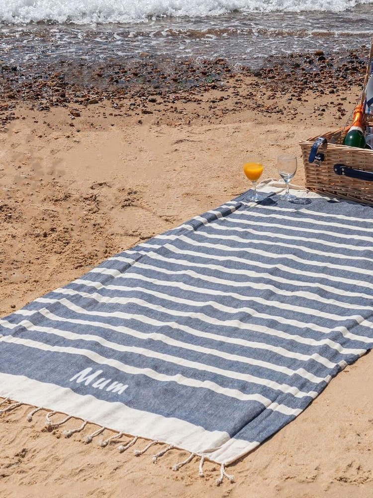 100% Cotton Personalised Striped Hammam Beach Towel by Jonnys Sister - Image 1 of 3
